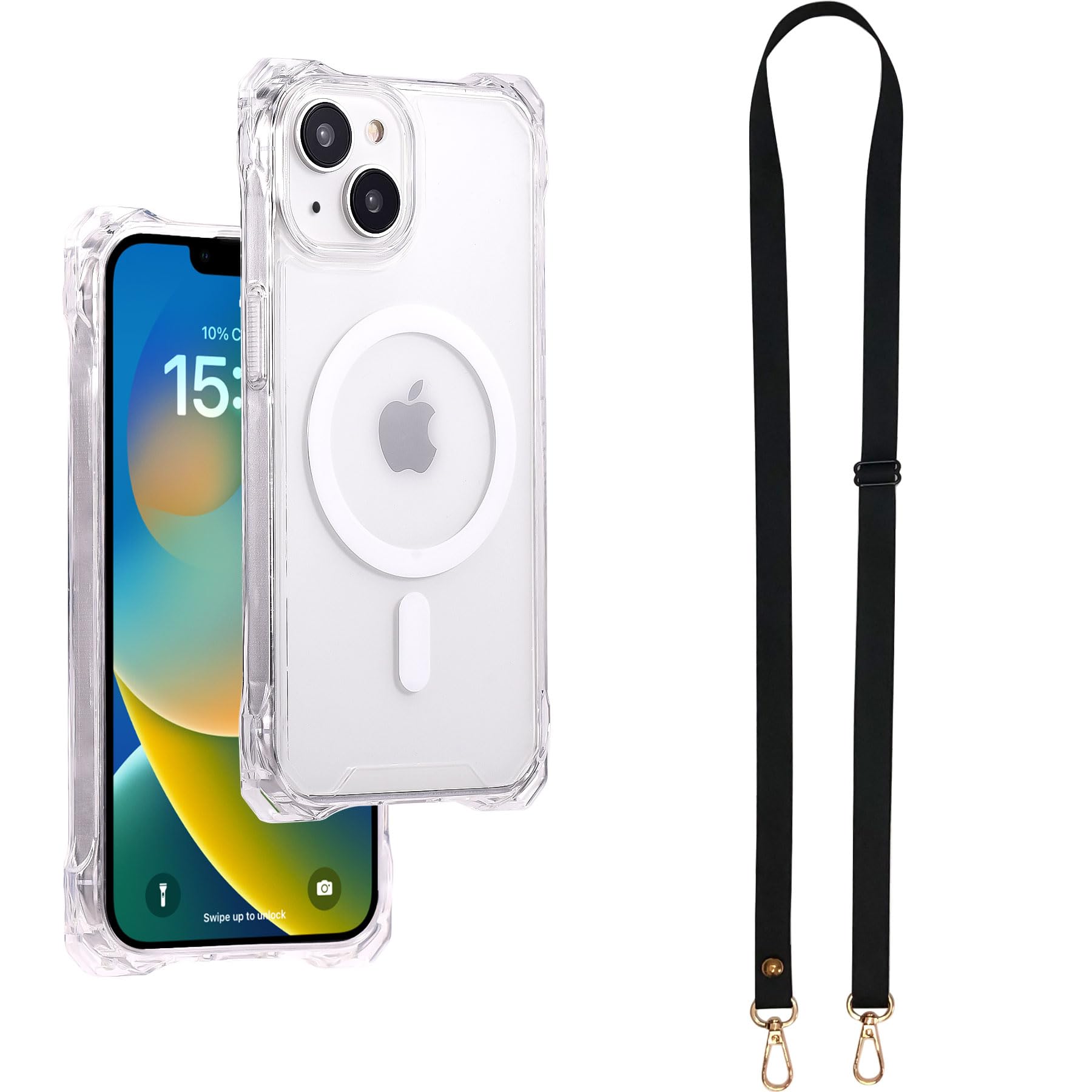 Yetagso Magnetic Case for iPhone 15 Plus Case for iPhone 14 Plus Case, Clear Strong Magnetic Soft Frame PC Back Shockproof Protective Case with Detachable Lanyard, Compatible with MagSafe, Clear