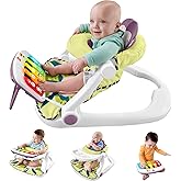 Fisher-Price Portable Baby Chair Kick & Play Deluxe Sit-Me-Up Seat with Piano Learning Toy & Tray for Infants to Toddlers, Purple Monkey