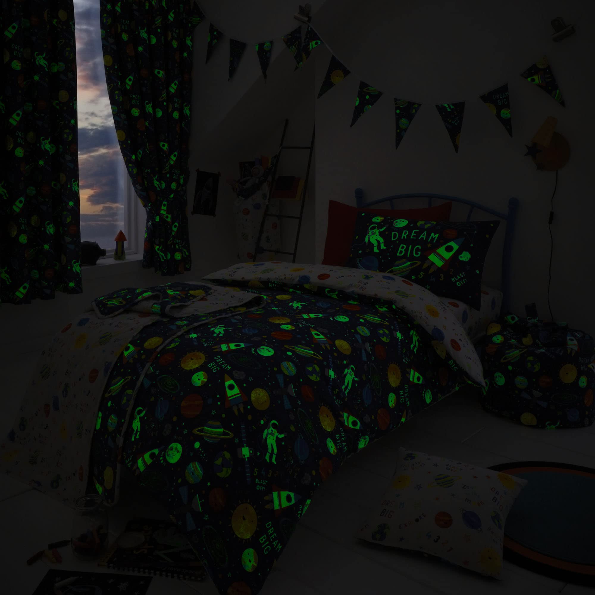 Happy Linen Company Girls Boys Kids Space Explorer Outer Space Planets Navy Blue Double Reversible Duvet Cover Bedding Set