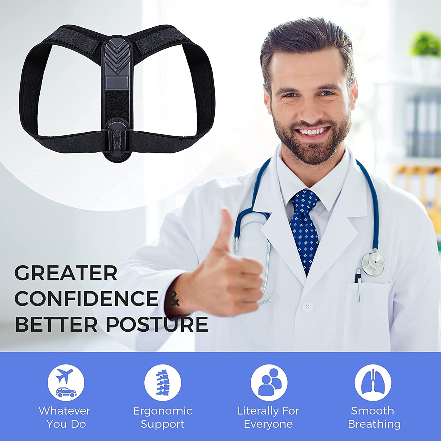 Posture Corrector for Women and Men, Back Brace Adjustable Upper Posture Support, Back Support, Comfortable Back Straightener Support for Clavicle Support, and Providing Pain Relief from Neck (Large)