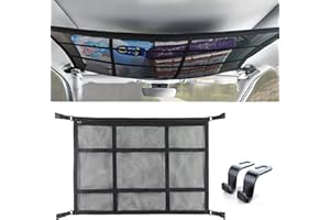 SKTYANTS Car Ceiling Cargo Net Pocket, Droop Less Adjustable Double Mesh Car Roof Bag Storage Bag, for SUV MPV Truck Long Tri