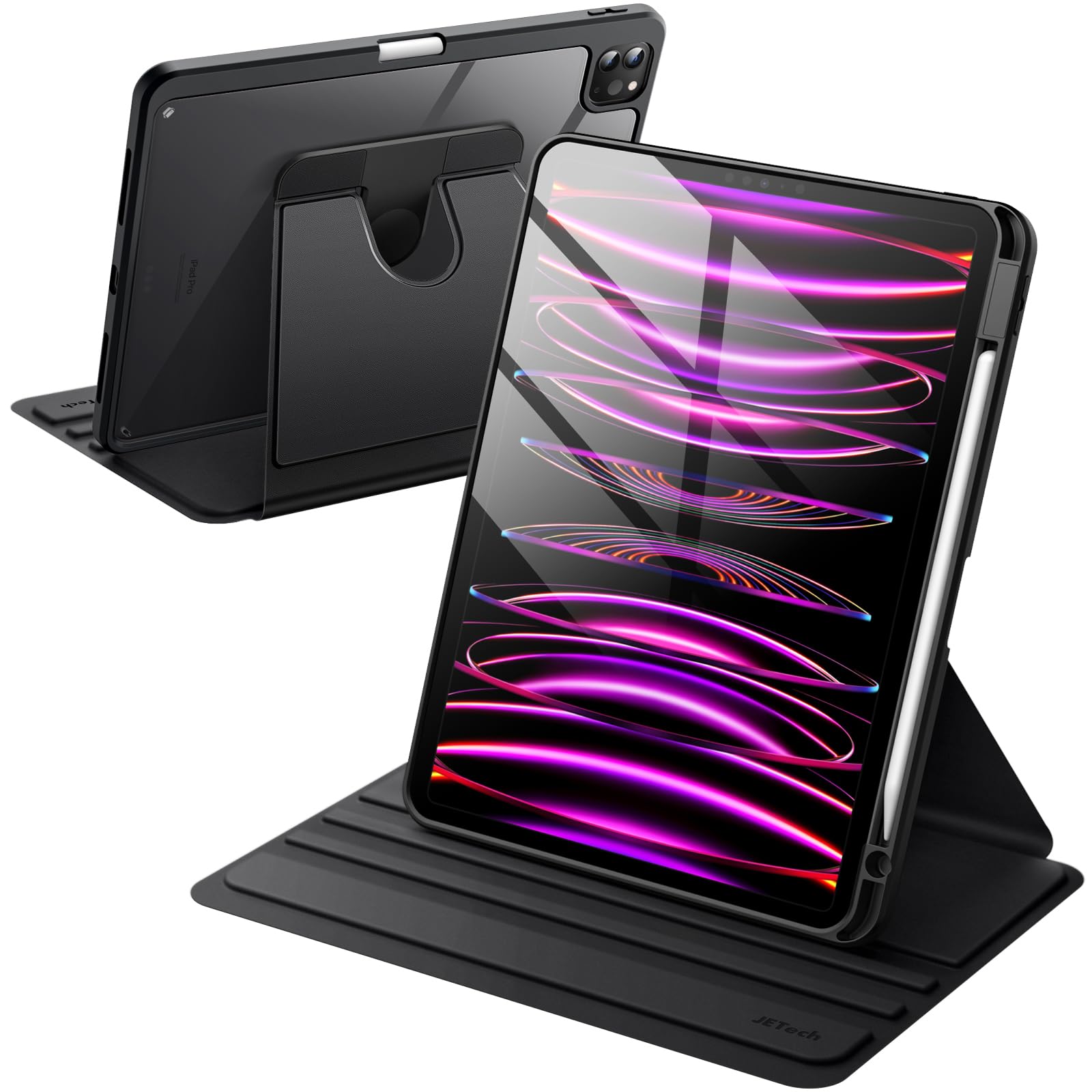 Photo 1 of JETech Rotating Case for iPad Pro 11-Inch 2022/2021(4th/3rd gen) with Pencil Holder, 360 Degree Rotation Protective Stand Cover Clear Back, Auto Wake/Sleep (Black)