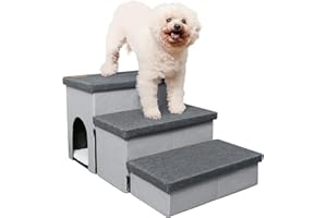 HOMELYSIAN Dog Stairs for High Beds, Folding Pet Steps for Small Dogs and Cats with Storage and Condo, Non-Slip Dog Steps for Couch and Bed up to 22 inches(3 Steps, Grey-Dark Grey)