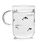 ELITEA Glass Mug with Handle Clear Cute Coffee Mugs Tea Cup with Dolphin Print 16.3oz