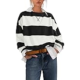 Nirovien Womens Striped Oversized Sweatshirts Casual Long Sleeve Crewneck Sweatshirt Color Block Pullover Tops