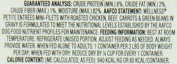 WELLNESS PETITE ENTREES MINI FILLETS GRAIN FREE ROASTED CHICKEN & BEEF NATURAL WET DOG FOOD, 3-OUNCE CUP