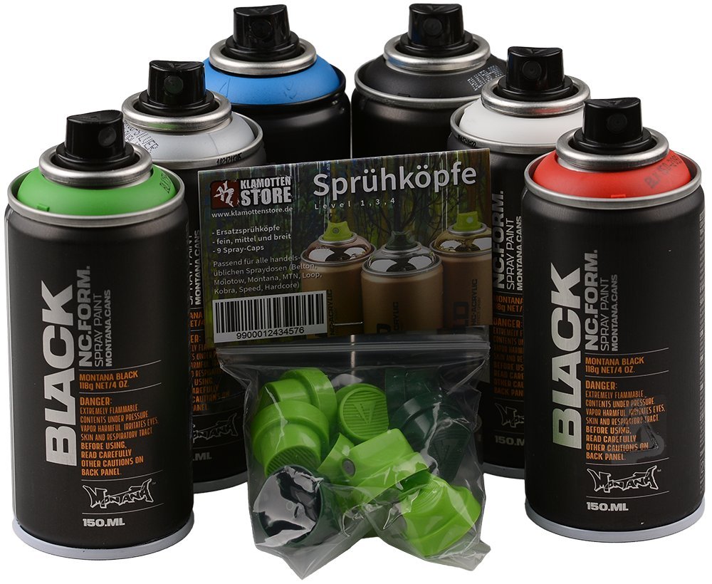 Montana Black spray cans, pocket cans, 6 x 150 ml