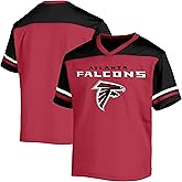 NFL Kids Youth 8-20 Officially Licensed Team Color Wordmark Primary Logo Victory Stripe V-Neck Jersey T-Shirt