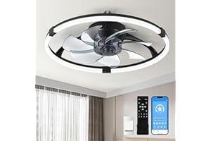 Linboro 20" Low Profile Ceiling Fans with Lights and Remote, Flush Mount Ceiling Fan with 6 Speeds Quiet Reversible Motor，300