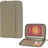 WASON Leather Zipper Travel Passport Wallet Holder RFID Blocking Cover, Passport case Pocket Slot for Card, Cash, ID, Boarding Pass and Ticket for Men, Women and Family Trips (Green)