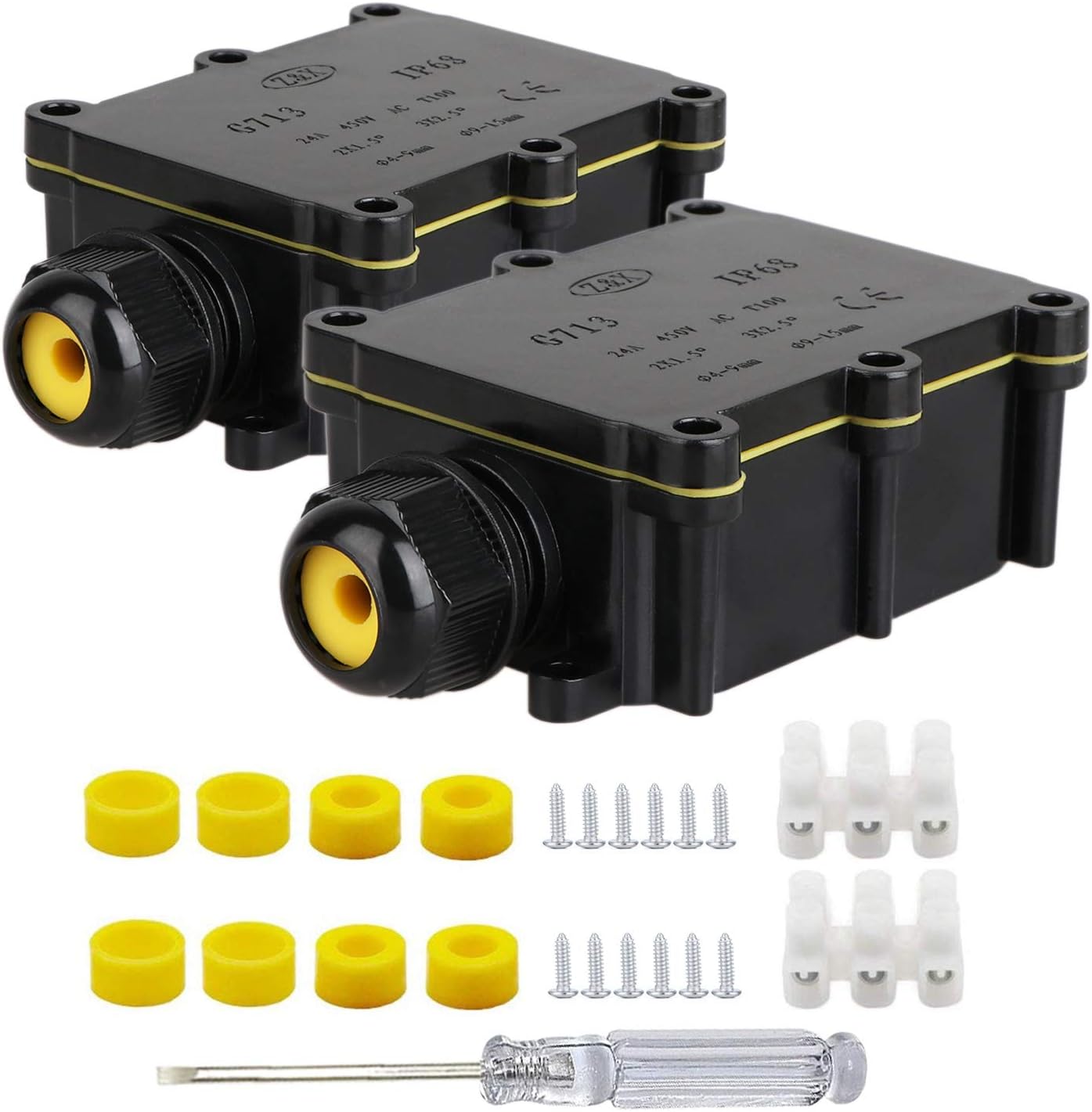 Waterproof IP68 External Junction Box, 2 Way Plug Line M20 Coaxial Cable Connector Wire Range 5