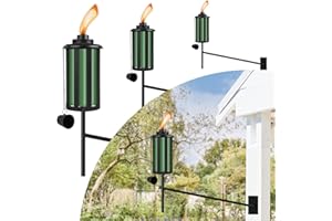 FALBAWR 4 PCs Wall Mounted Citronella Torches for Outside, Metal 16 oz Garden Torches, Outdoor Garden Decorative, Easy Refillable Metal Torch for Patio, Deck, Garden, Yard, Green
