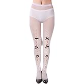 Sacina Gothic Lolita White and Black Bow Tights, Lace Stockings, Gothic Y2k Aesthetic 80s 90s Accessories