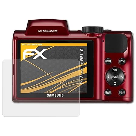atFoliX Panzerfolie kompatibel mit Samsung WB110 Schutzfolie, entspiegelnde und stoßdämpfende FX Folie (3X)