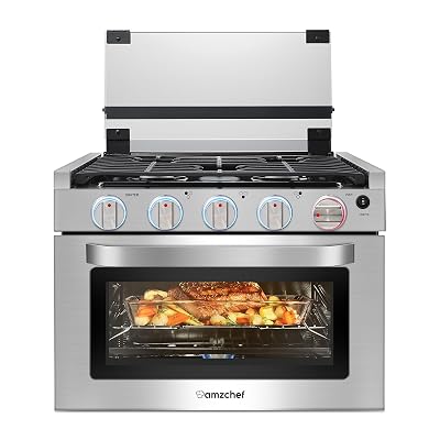 AMZCHEF RV Gas Range 17 Inches Tall, 1.24 Cu.Ft Propane Range Oven with 3 Burners Stove for RV, Apartment, Mobile Home, Stainless Steel.
