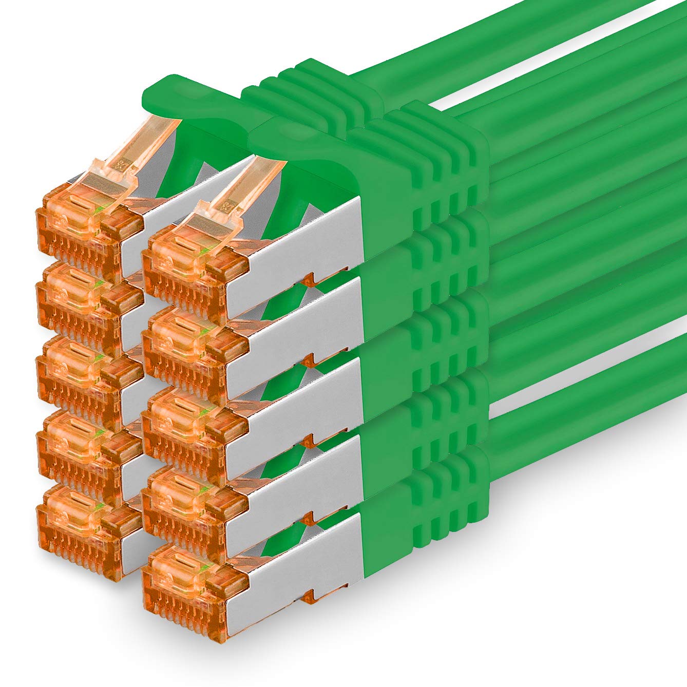 0.5m - Cat.7 network cable green - 10 pieces Gigabit Ethernet LAN cable 10000 Mbit s patch cable Cat7 cable S FTP PIMF shielding LSZH Cat.7 raw cable Rj45 plug Cat 6a - 10 x 0.5 meters