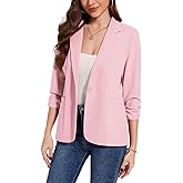 MINTLIMIT Womens Casual Blazers 3/4 Ruched Sleeve One Button Blazer Lapel Collar Business Office Suit Jacket with Pockets