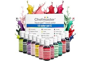 Chefmaster - Liqua-Gel Food Coloring - 12 Color Set C - Fade Resistant - 12 Pack - Vibrant, Eye-Catching Colors, Easy-To-Blend Formula - Made in the USA