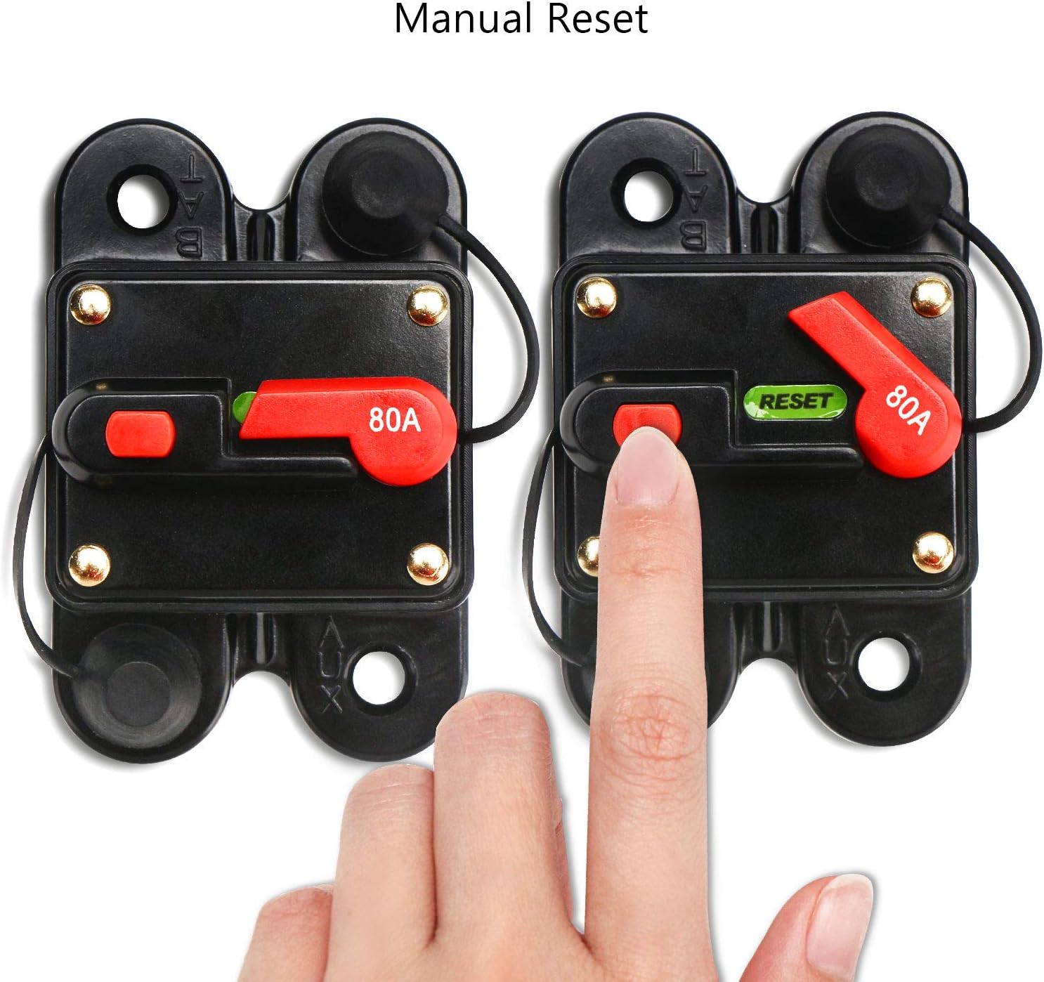 80 Amp Fuse, DROK DC 24V 80A Manual Reset Circuit Breaker Trolling Motor Auto Car Marine Boat Audio Stereo Video Inline Fuse Inverter Power Surge Current Overload Protector: Home Improvement