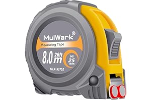 MulWark 26ft Measuring Tape Measure by Imperial Inch Metric Scale with Both-Side Metal Blade,Magnetic Tip Hook and Shock Abso