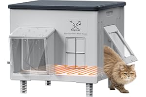 MYODAL Indestructible Heated Cat House for Outdoor Cats in Winter, 100% Waterproof & Weatherproof Heated Cat House for Outside, Fully Insulated Feral Cat Shelter for Outdoor Barn Strays, 17.7 x 17 x 17.5 in