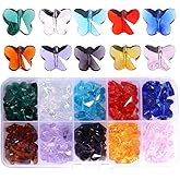 100pcs Crystal Butterfly Beads - LONGWIN 14mm Multicolor Glass Beads for Jewelry Making Chandelier Parts
