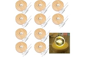 Olutacot 10 Pcs Wooden LED Display Bases Round Wood Display Lighted Bases for Glass Art LED Lighted Display Stand Bases for 3D Crystal Ball Room Office Home Decor