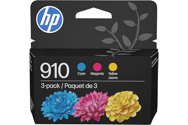Original HP 910 Cyan, Magenta, Yellow Ink Cartridges (3-Pack) | Works with HP OfficeJet 8018, 8022; HP OfficeJet Pro 8020, 80