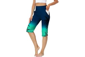 AOBUTE Womens Swim Capris Pant Sun Protection High Waisted Swimming Leggings with Pockets (No Lining)