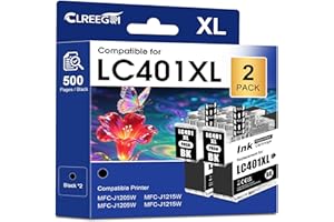 LC401XL Black Ink Cartridges Replacements Compatible for Brother LC401 LC401XL High Yield Work with Brother MFC-J1012DW MFC-J