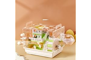 LOLLBIRD Large Acrylic Hamster Cage14.6x10.2x12.6in-Multi-Level Habitat for Dwarf/Syrian Hamsters-Mice (Ventilated Top-Removable Base) Expandable Small Animal Enclosure (Green Hamster Cage, 14.6x10.2x12.6)