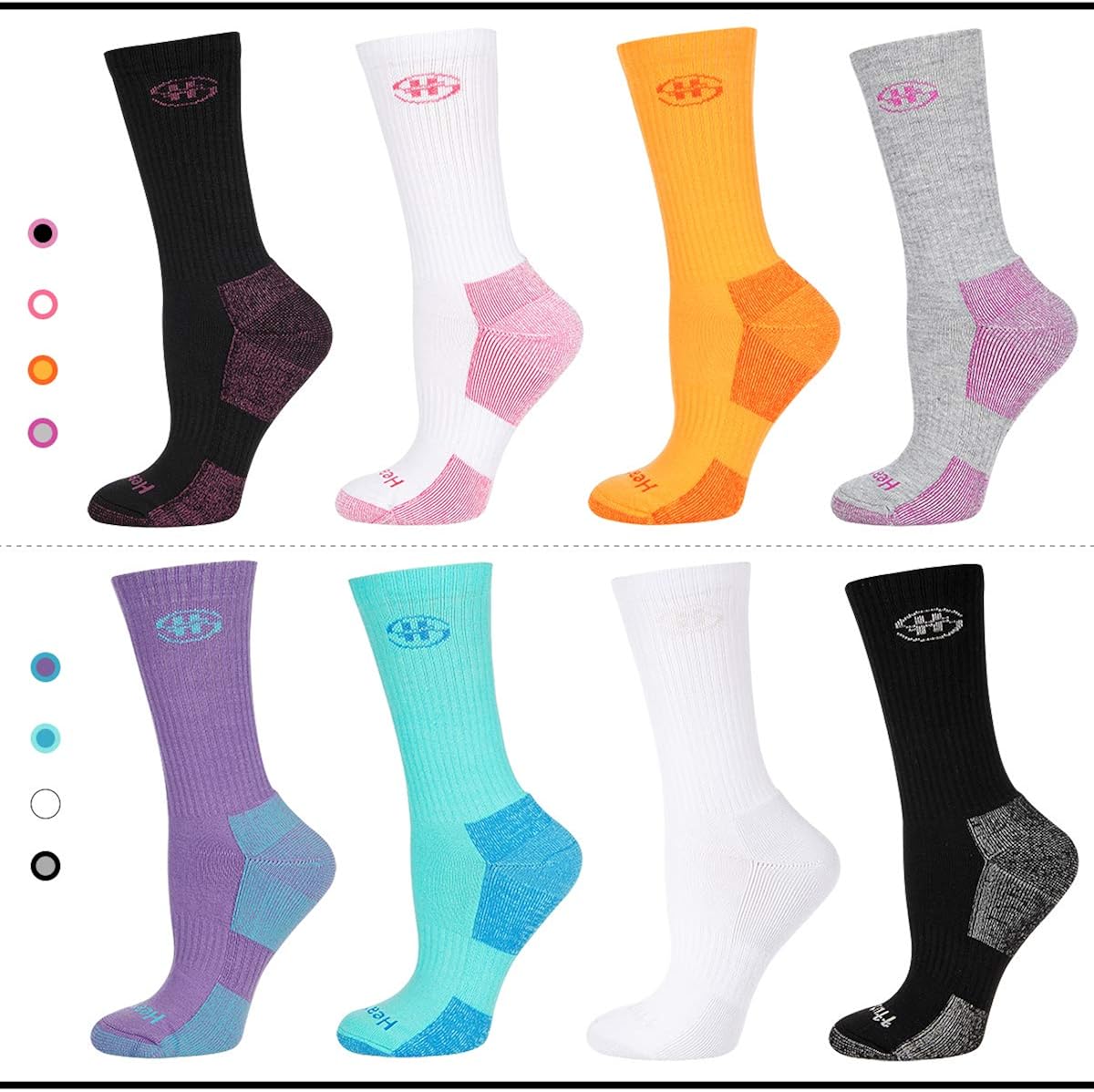 Heatuff Women's 6 Pack Performance Athletic Cushioned Crew Socks With Reinforced Heel & Toe at  Women’s Clothing store
