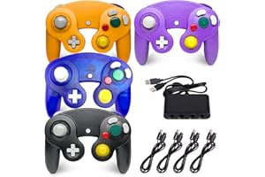 DEGULAN Zeion 4 Pack Gamecube Controller, with 4 Extension Cables and 4-Port USB Adapter for Switch PC Wii U Console(Black, Purple, Blue, Orange)