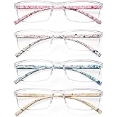 JOSCHOO 4 Pairs Reading Glasses, Blue Light Blocking Glasses, Computer Glasses for Women, Rectangle Eyewear Frame
