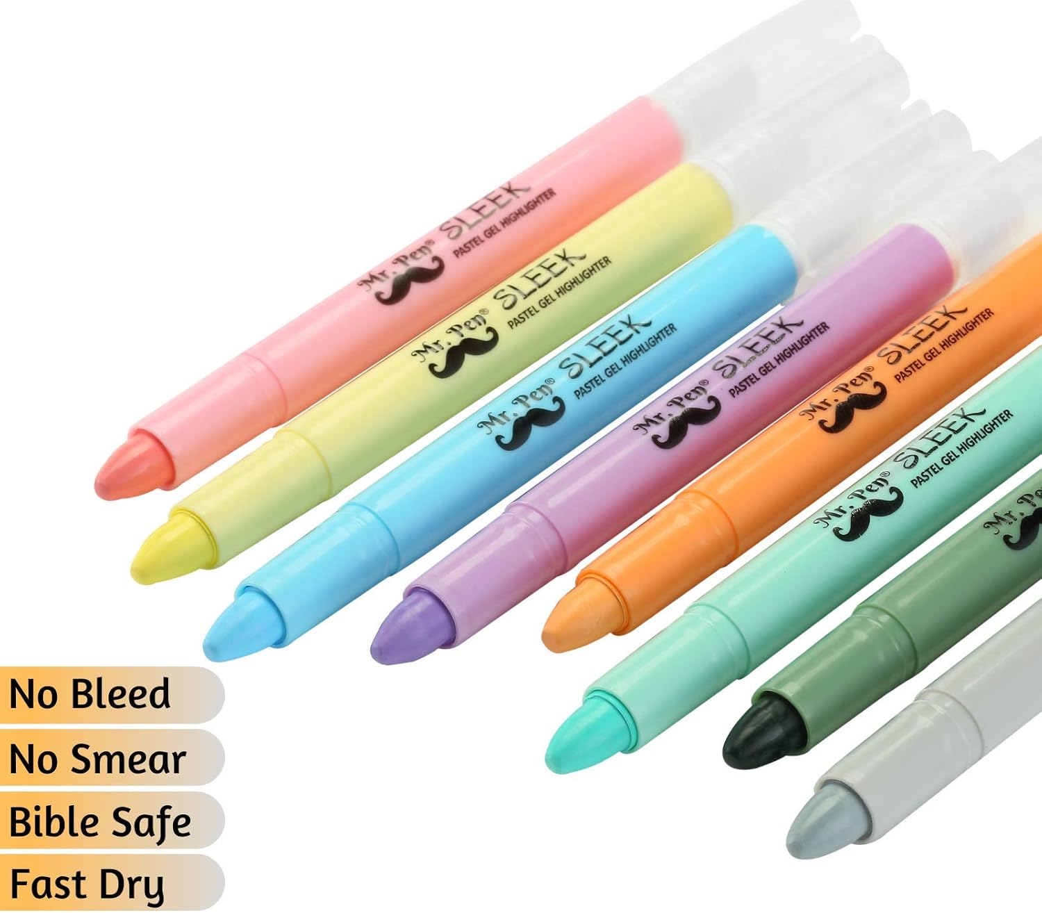 Mr. Pen- Bible Highlighters, Pastel Gel Highlighters, 8 Pack, Assorted Colors, Bible Highlighters No Bleed, Pastel Highlighter, Gel Highlighters, Pastel Highlighter Set, Dry Highlighter, Bible Markers : Office Products