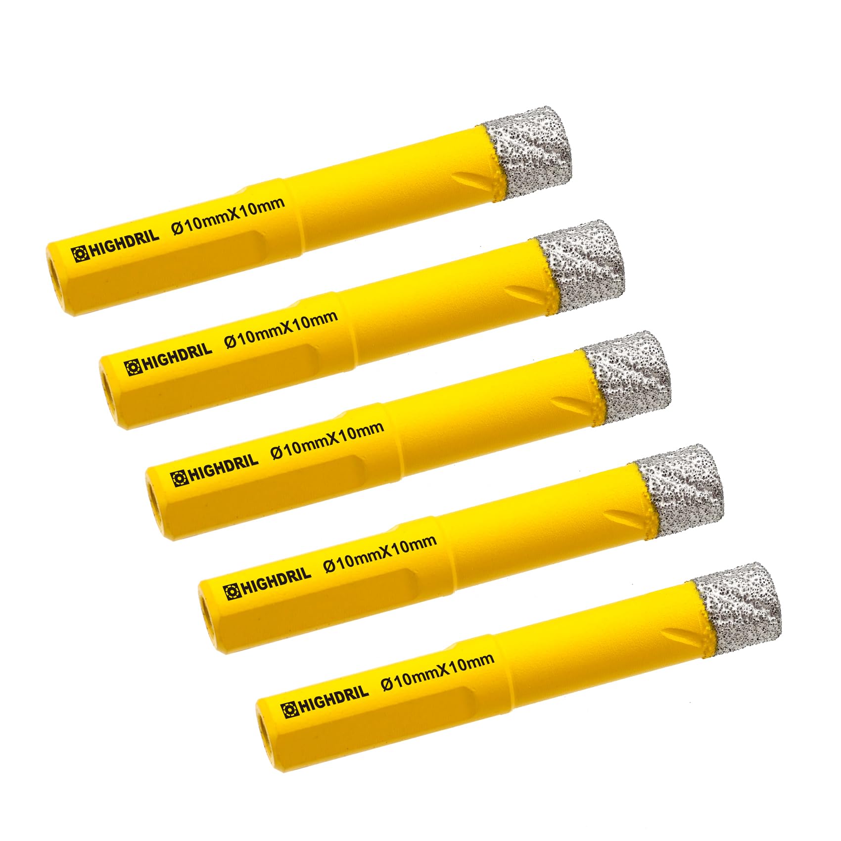 HIGHDRIL 5Pcs Diamond Core Drill Bit,Diameter 10mm Vacuum Brazed Hole Saw for Concrete Granite Marble Glass Porcelain Tile Masonry Brick,Triangle Shanks