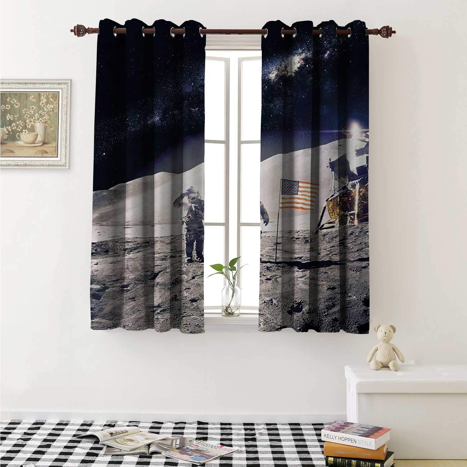 Amazon Com Shenglv Space Room Darkening Wide Curtains Astronaut