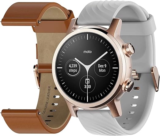 Motorola Moto 360 Smartwatch – 3ª generación – Caja de acero inoxidable con bandas de 20 mm, batería para todo el día, WearOS de GoogleTM – Color oro ...