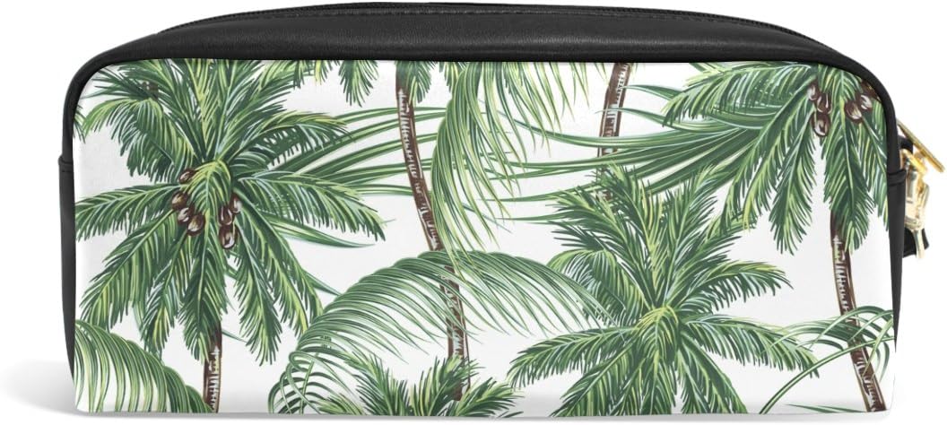JSTEL Pencil Case with Compartments Stationery Pouch Pen and Pencil Organiser Make-up Case for Children Girls for School,Palm Trees Tropical Leaves Pencil Bag - Image 3