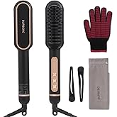 Negative Ionic Hair Straightener Brush with 9 Temp Settings, 30s Fast Heating Hair Straightening Comb with LED Display, Anti-Scald & Auto-Shut Off Hair Brush Straightener for Women (Black)