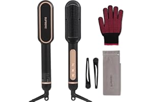 SUPBERC Negative Ionic Hair Straightener Brush with 9 Temp Settings, 30s Fast Heating Hair Straightening Comb with LED Display, Anti-Scald & Auto-Shut Off Hair Brush Straightener for Women (Black)
