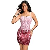 SweatyRocks Women's Sequin Sparkly Sleeveless Mini Dresses Spaghetti Strap Bodycon Party Dress