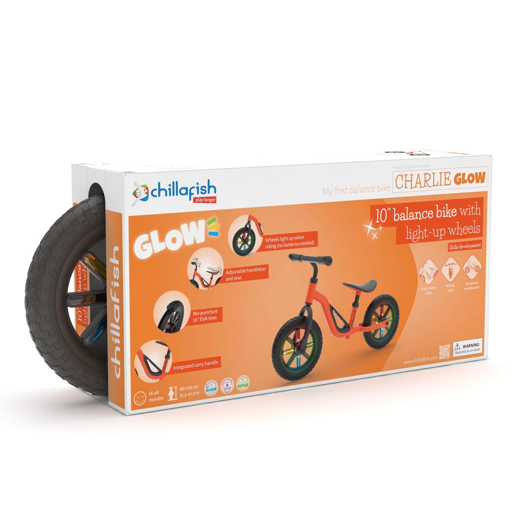 Chillafish Charlie Kids Balance Bike: Lightweight Frame, Toddler Bicycle with No-Puncture Tires, Adjustable Seat & Handle Bars, Easy Carry Handle
