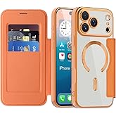 COTDINFOR Magnetic Case for iPhone 17 Pro Max Wallet Case with Card Holder [RFID Blocking ][Compatible with MagSafe] Leather Flip Clear TPU Protection Cover for iPhone 17 Pro Max 6.9'' Orange JD