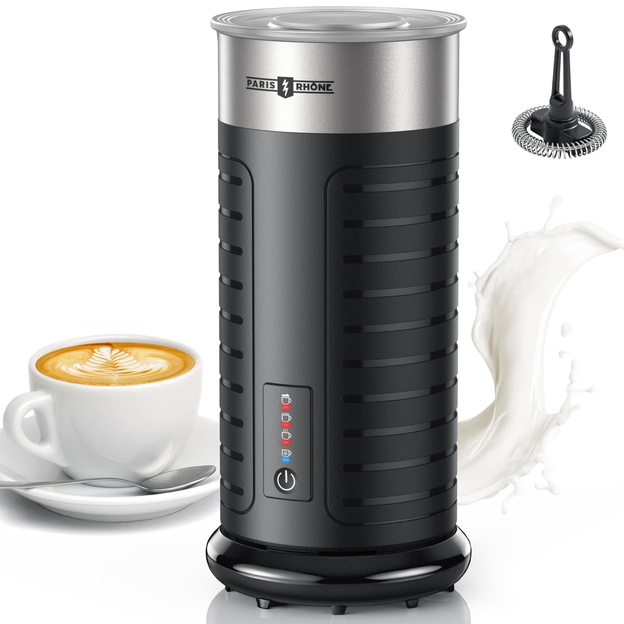 Photo 1 of Stainless Steel Milk Frother, Waterproof & Fully Dishwasher Safe, 4 Modes for Hot/Cold Foam, Latte, Cappuccino, One-Touch Operation, Ergonomic Grip, Compact Coffee Maker