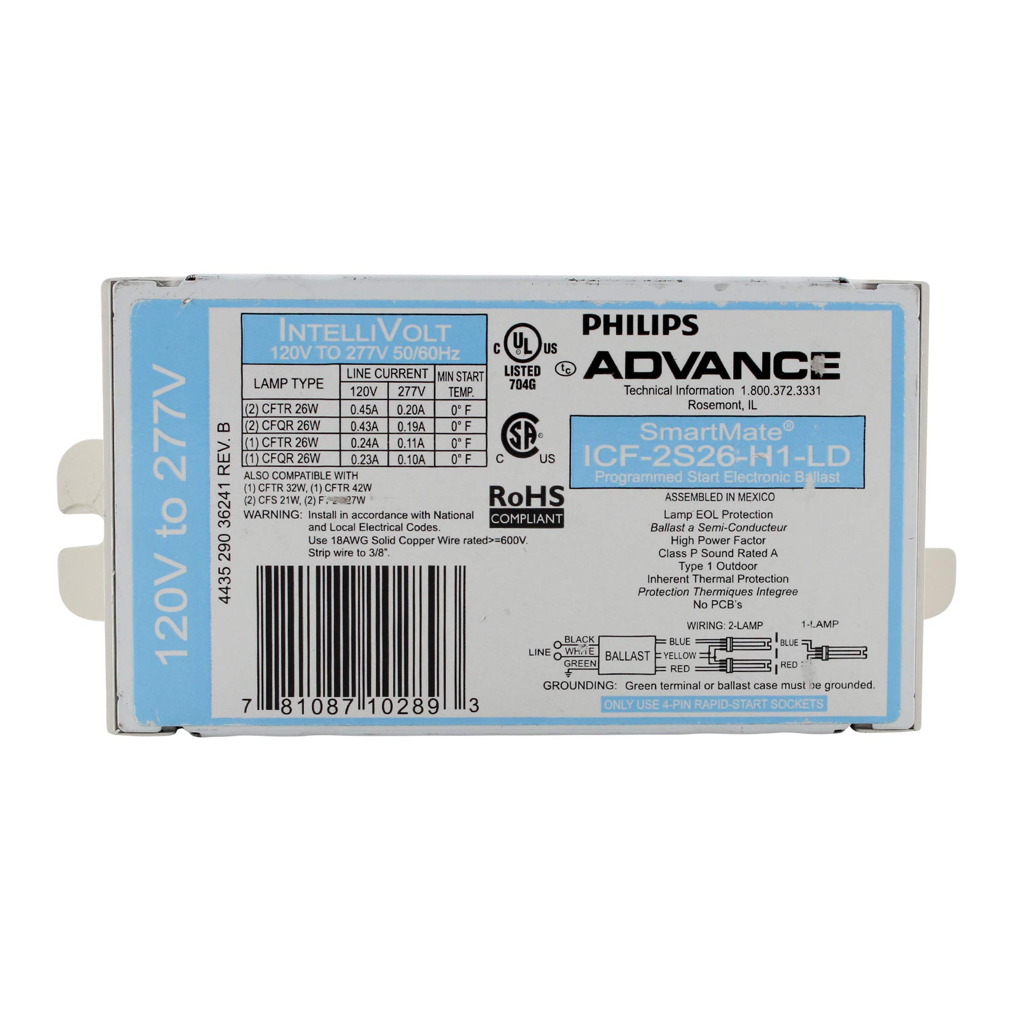 Advance 10289 ICF2S26H1LD Compact Fluorescent Ballast 781087102893