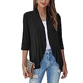 Bluetime Women Casual Lightweight Open Front Cardigans Soft Draped Ruffles 3/4 Sleeve Cardigan (S-3XL)