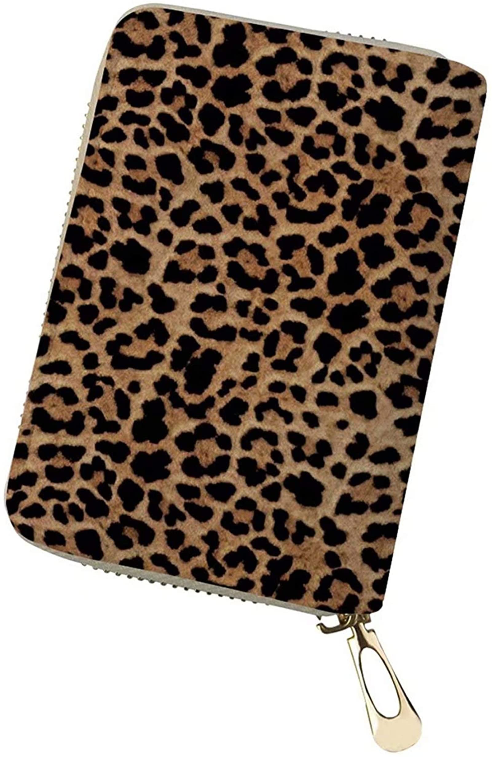 Poceacles Leopard Print Women Credit Card Holder Wallet Zip Leather Card Caes, Leather Purse Small ID Card Case for Travel Work