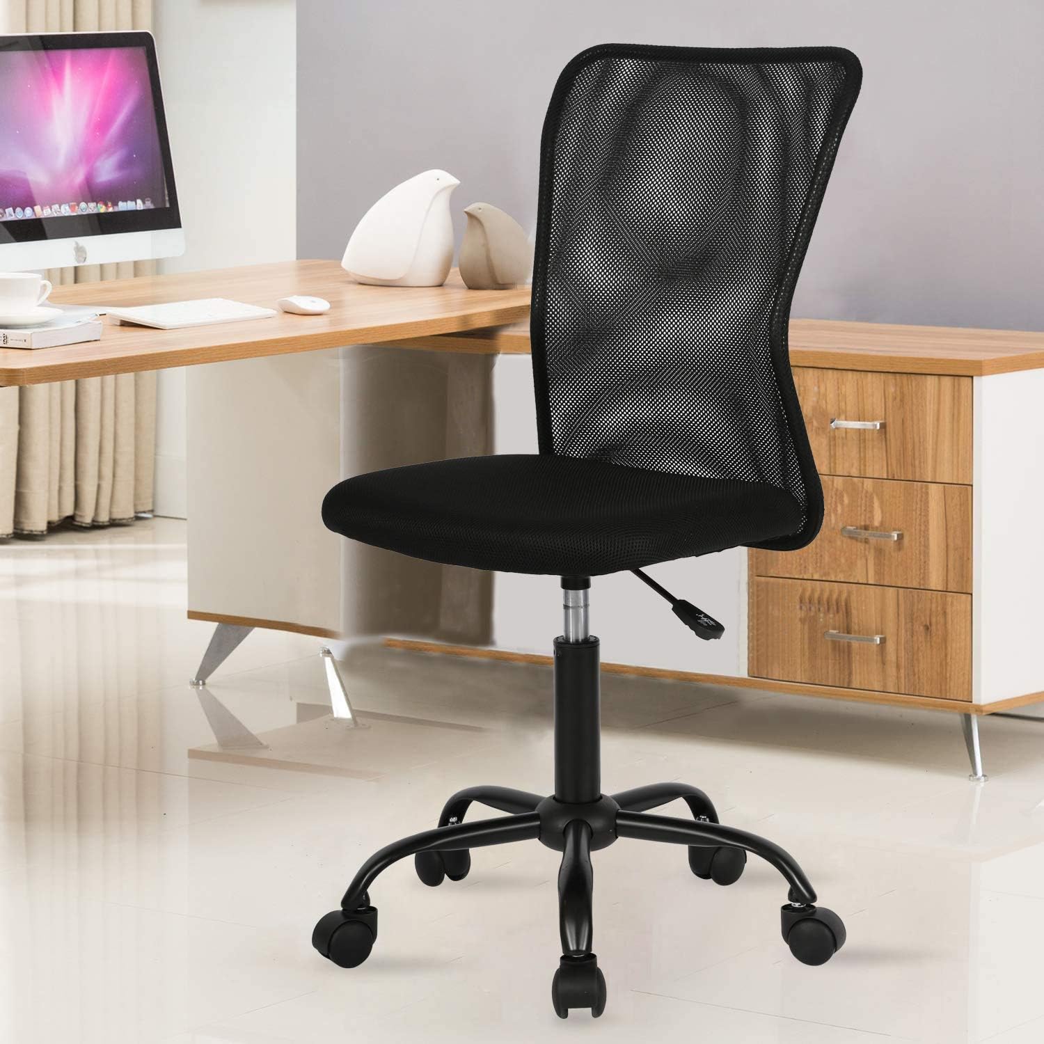 Amazon Com Mesh Office Chair With Lumbar Support Ergonomic Desk Chair Back Support Mesh Computer Chair No Arms Adjustable Height Task Rolling Swivel Chair For Women Men Modern Chair Black Kitchen Dining