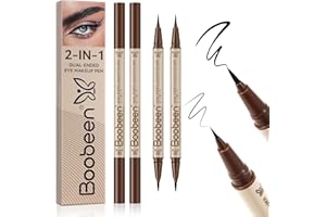 Boobeen 2pcs Liquid Eyeliner，Dual-Ended Eye Liner with Thick Tip and Precise Brush Tip，Waterproof Black Liquid Liner Pen，Matt